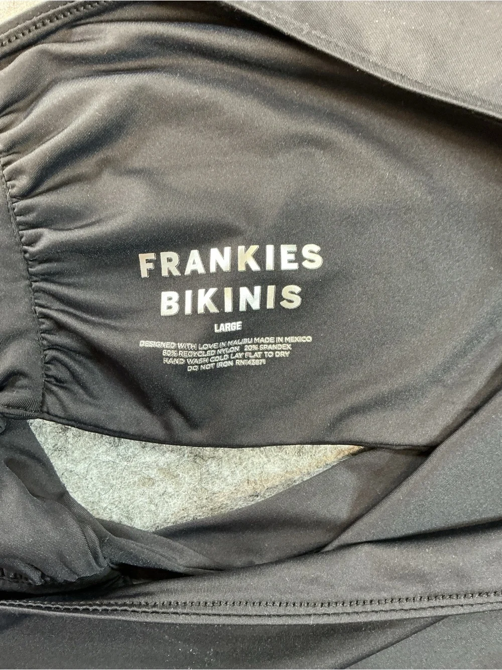 Frankie's Bikinis Y2K Black Ruched Bikini Top With Ties Size L